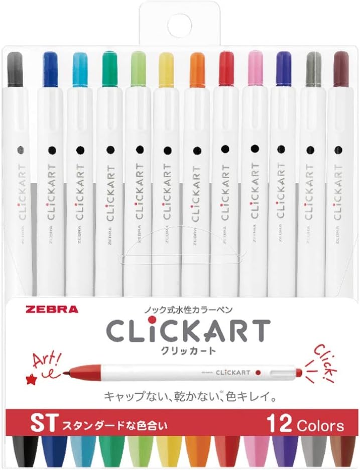 Zebra Clickart WYSS22-12CST Lot de 12 stylos à base d'eau