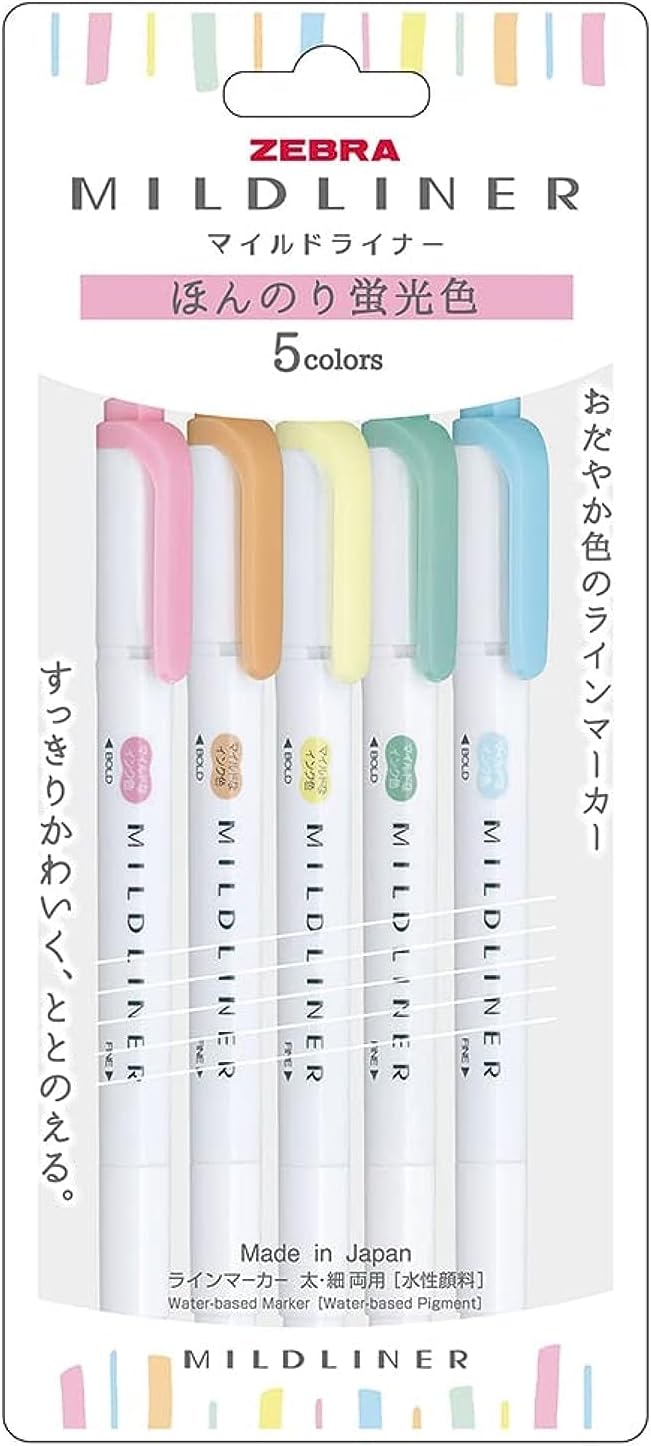 Zebra Mildliner Marqueur pastel/ Surligneur couleurs douces ensoleillées WKT7-5C-N