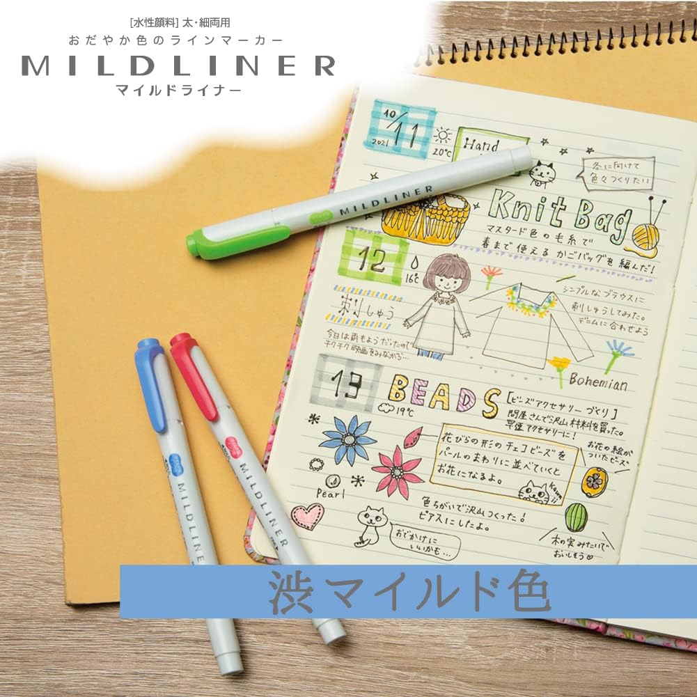 Zebra Mildliner surligneurs / marqueur pastel WKT7–5C-NC-N