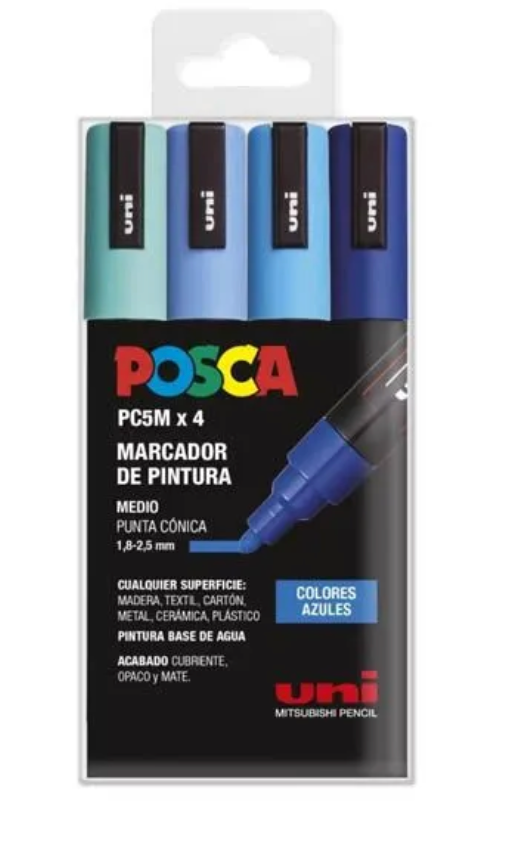 UNI Posca Marqueurs de peinture PC 5M Lot de 4marqueurs bleu version european