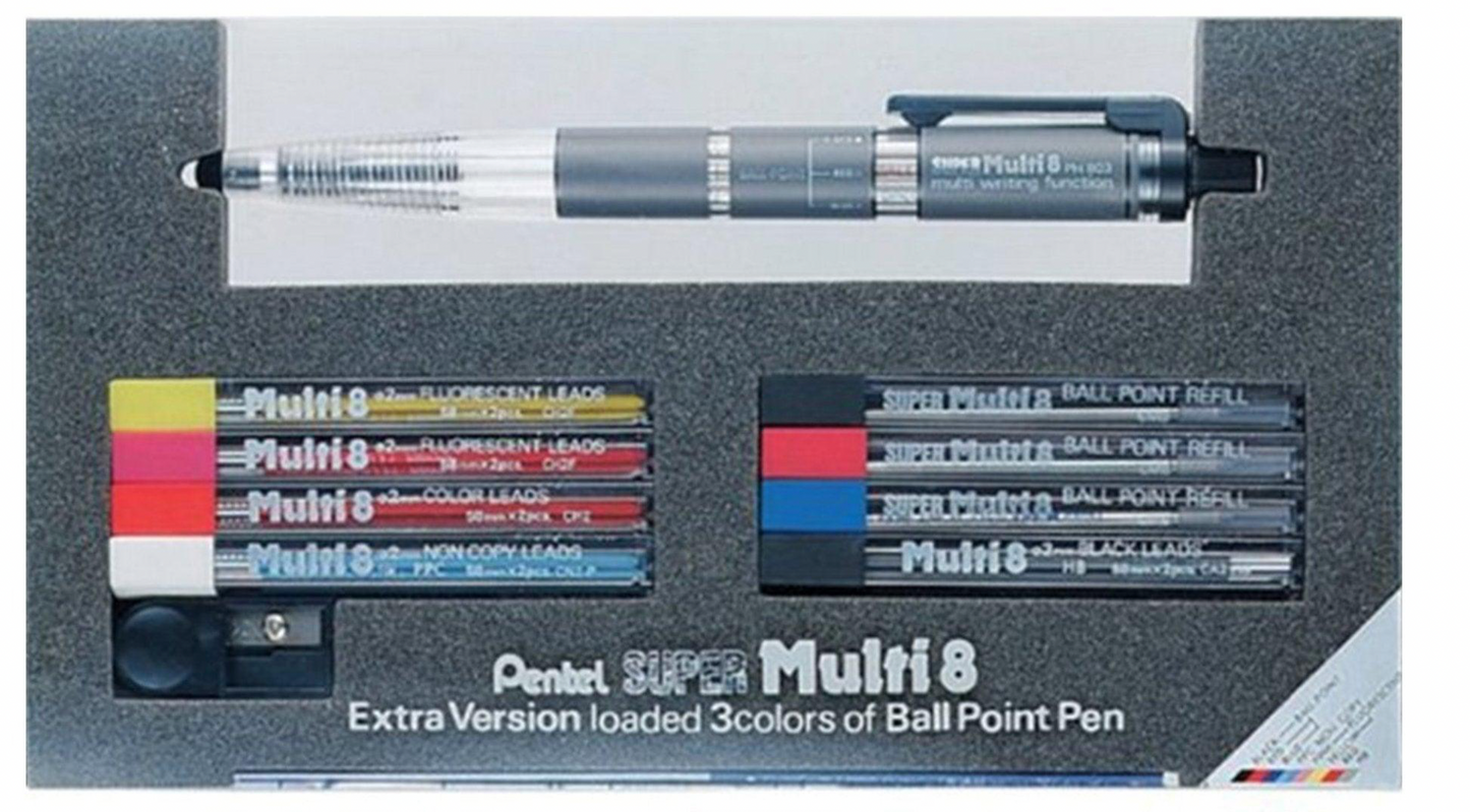Pentel Super multifonctionnel stylo 8-en-1 PH803ST 0,7 mm, lot de 8 couleurs