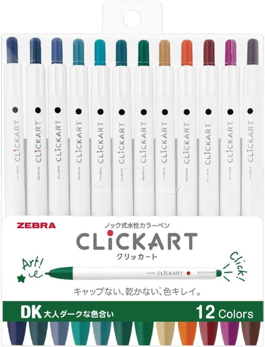 Zebra Clickart Lot de 12 stylos à base d'eau Calm Dark Wyss22-12Cdk