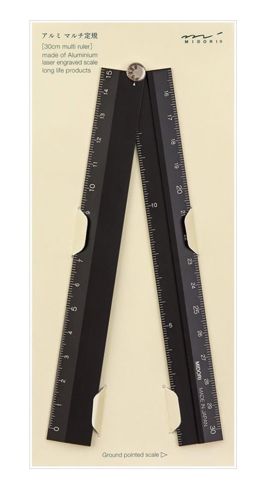 Midori  Multi règle de 30 cm en aluminium Noir