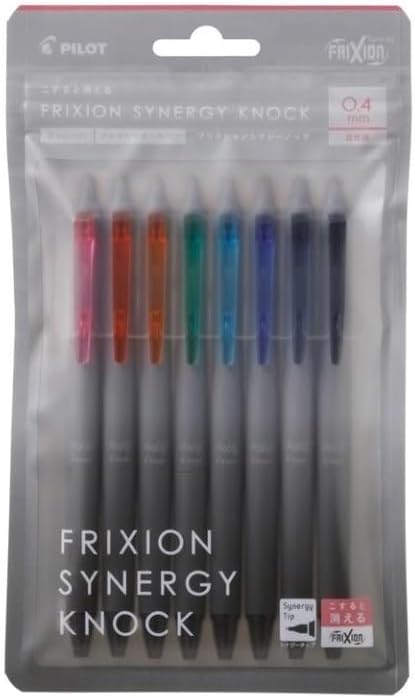 PILOT Frixion Synergy Knock – Lot de 8 stylos gel effaçables, pointe  0,4 mm,couleurs variées